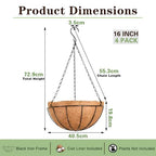EIMQUVW Outdoor Metal Hanging Planters Basket (4pack, 16 inch) Hanging Baskets for Plants Chain Round Wire Plant Holder with Coco Fiber Liners for Garden, Patio, Deck, Porch - size: 16 Inch