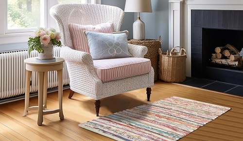 COTTON CRAFT Cotton Chindi Rag Rug - 2 Pack - Boho Farmhouse Rustic Area Accent Throw Rug - Handwoven Reversible Natural Recycled Yarn - Living Room Den Study Home Décor Gift -20 x 32 in - Multi Color - color: Multi Color - 2 Pack, size: 1'8" x 2'8" (Rect