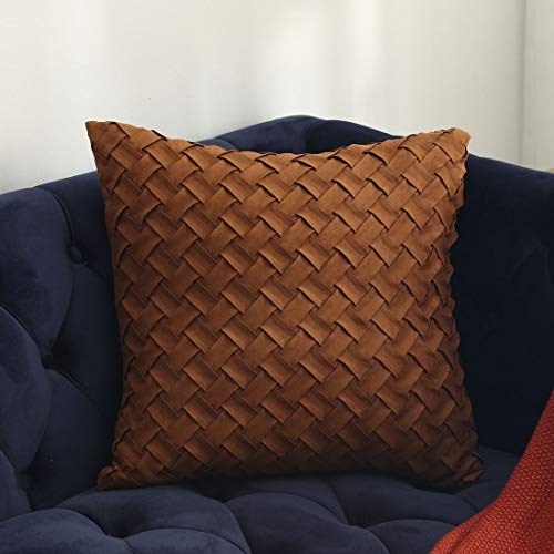 vctops Boho Basket Weave Pattern Decorative Throw Pillow Cover Super Soft Suede Solid Square Accent Cushion Case for Couch Sofa Car (Brown,18"x18") - color: Brown, size: 18" x 18" (Pack of 1)
