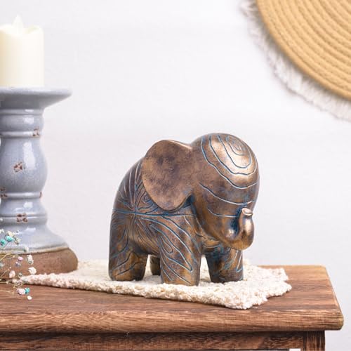 Small Elephant Statue,Boho Textured Animal Elephant Figurine Decor Ornament, Good Luck Resin Elephant Gifts for Women,Tabletop Home Decoration for Shelf Living Room Bedroom Office-Copper - color: Copper Blue