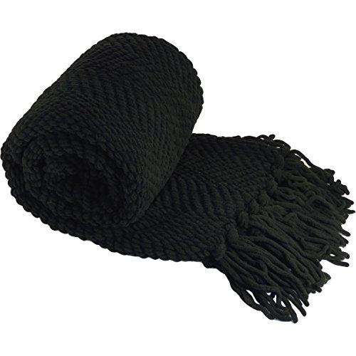 Home Soft Things Black Throw Blanket Knitted Tweed Throw 50'' x 60'', Raven, Super Soft Cozy Warm Comfortable Breathable Throw for Living Room Chair Couch Bed Sofa Bedroom Home Décor - color: Raven, size: 50 in x 60 in