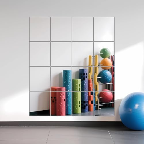 Ruomeng Home Gym Mirrors 14" x 12" x 16Pcs Wall Mounted Mirror Glass Frameless Full Length Mirror Tiles for Home Gym, Bedroom, Door & Bathroom - size: 14"x12"-16pcs