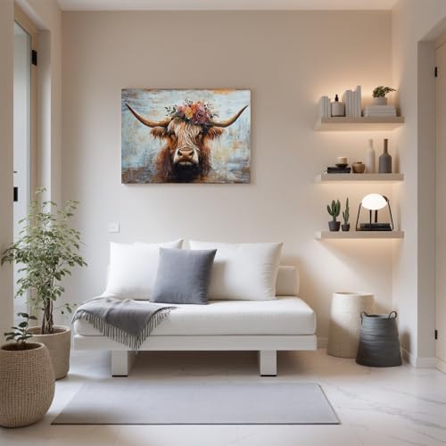 Canvas Wall Art Decor Wall Art Picutures for Living Room Artwork for Wall Decor Highland Cow Wall Art Prints Vintage Wall Art Decor Artwork for Walls Home Bedroom Office Decorations 24" X 36" - color: JYQ-N, size: 36"L x 24"W