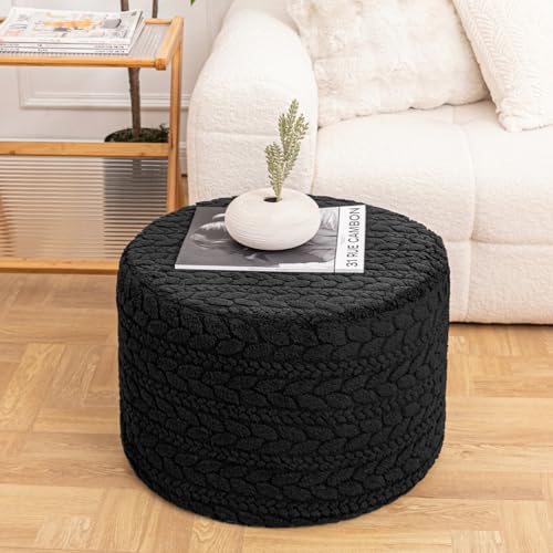 Asuprui 20x14 Inch Unstuffed Ottoman Pouf Cover – Lightweight Foot Rest, Floor Bean Bag Chair, Storage Pouf for Living Room, Bedroom & Balcony (Filler Not Included) (Black) - color: Black