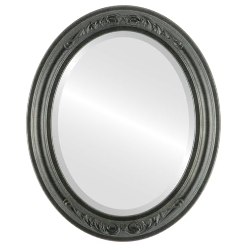 OVALCREST Oval Beveled Wall Mirror for Home Decor - Florence Style - Black Silver - 34" x 28" - color: Black Silver, size: 34"L x 28"W