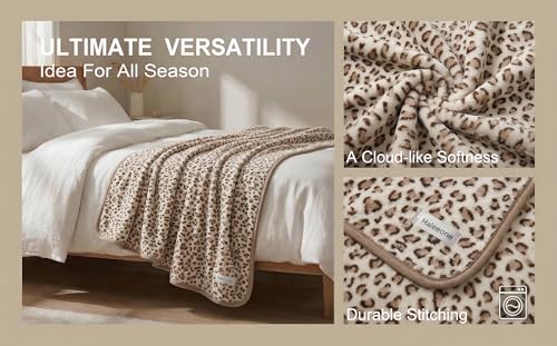 Fleece Throw Blanket 50" x 70" - Soft Cozy Microfiber Plush Blanket, Lightweight Warm Throw for Couch Bed Sofa Chair, All Season Use, Beige Leopard - color: Beige Leopard