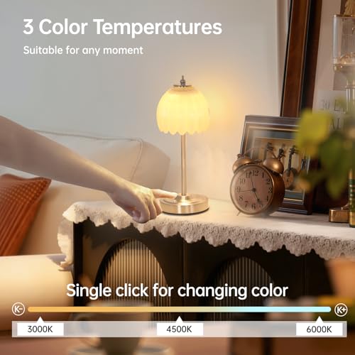 Shenmoyl Tulip Table Lamp with 5200mAh Battery & Touch Control, Cordless Small Table Lamp with 3 Colors, Dimmable Rechargeable Table Lamps for Living Room, Bedroom, Desk, Bedside (Creamy Yellow Tulip) - color: Creamy Yellow, size: 1 Pack