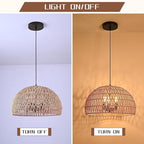 17.6 inch Hemp Rope Woven Pendant Light Wicker Pendant Light 3-light Rattan Light Fixture Boho Chandelier Farmhouse Chandelier Dome Pendants Light for Dining Room Bedroom Kitchen(Bulb Incl - color: 17.6" Natural