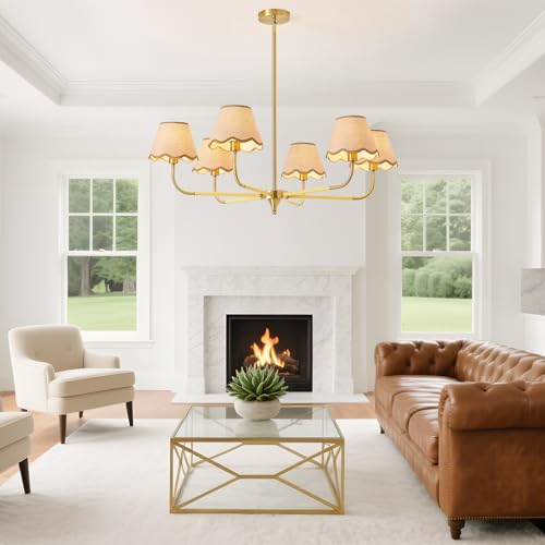 6-Light Boho Rattan Chandelier for Dining Room,37" Farmhouse Chandeliers Light Fixture,Adjustable Height Hanging Pendant Lighting Fixtures for Kitchen Island,Large Hand-Woven Ceiling Lights