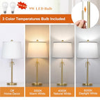 JUNNAI 2 Pack 22"-30" Adjustable Height Table Lamps Set, Modern Gold Table Lamps with White Shade 3 Colour Temperature Pull Chain Tall Lamps for Living Room Bedroom Bedside End Table Nightstand - color: Gold+White Shade Set of 2