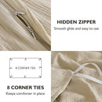 EMME Muslin Cotton Duvet Cover Set King Size Linen Like Soft Breathable Lightweight Summer Comforter Cover Set with Zipper Closure (King, 104"x90") - color: 02 - Beige, size: King(104"×90")