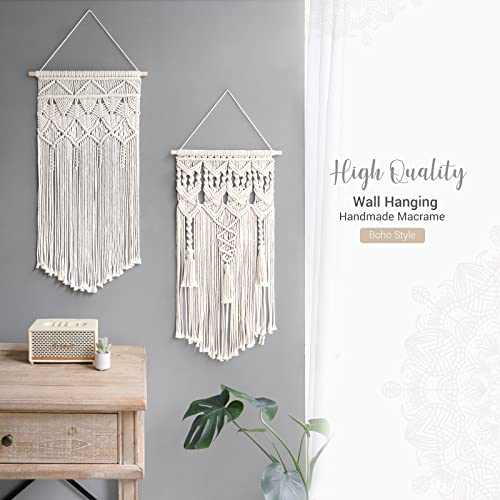 Mkono 2 Pcs Macrame Woven Wall Hanging Boho Chic Geometric Art Decor - Beautiful Bedroom Nursery Apartment Home Decoration, Gift for Girls Adults Birthday Christmas, 32" L x 16.5" W - size: Large