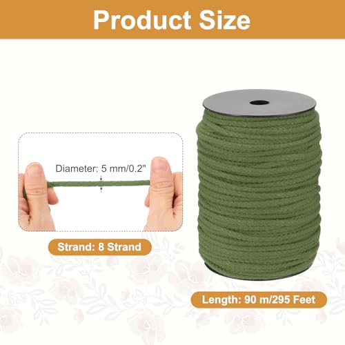 MECCANIXITY Macrame Cord 5mm x 295 ft Handmade Natural Cotton Rope, 8 Strand Twisted Braided Rope Cord for Plant Hanger Wall Hanging Dream Catcher Crafts Home Decoration, Brown Green - color: Bron Green