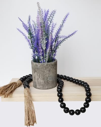 Boho Decor Wood Beads Garland Farmhouse Wall Hanging Decorations Natural Wooden Bead Tassel Decorative for Coffee Table Christmas and Prayer (Black, 39") - color: Black, size: 39"