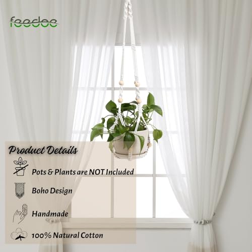 feedee Macrame Plant Hanger, Hanging Planters for Indoor Plants Holder with Wood Beads, Hanging Plant Holder for Indoor Outdoor, Gifts for Plant Lovers, Boho Home Decor Plant Hanger, Ivory - color: Ivory - Pack of 1, size: Pack of 1