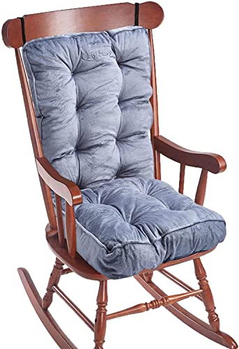 Big Hippo Rocking Chair Cushions Set with Ties, Tufted Thick Back and Seat Pads for Wooden Glider & Nursery, Velour Lumbar Support to Relieve Tailbone Pain for Indoor Office (Grey) - color: Grey2