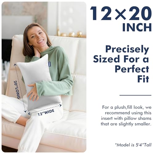 12x20 Pillow Inserts, Set of 2 Down Alternative Lumbar Pillows Rectangle Throw Pillows Insert for Bed, Sofa & Couch, Ultra Soft Fluffy Sleeping Pillow with 100% Cotton Cover - size: 12x20 Inch