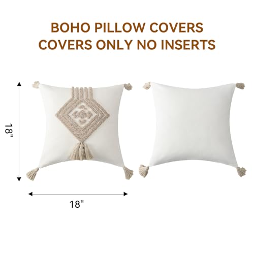 Boho Pillow Covers 18x18 Set of 2 Geometric & Striped Pillow Covers-Hand-Tufted Textured Pillowcases-Farmhouse Linen Decorative Throw Pillows for Sofa, Couch, Bed, Chair, Living Room, Square - color: Lozenge