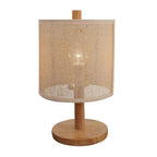 Modern Natural Oak Wood Table Lamp US Warehouse Linen Shade Paper Rattan Weave Base Bedroom Living Room Office Reading