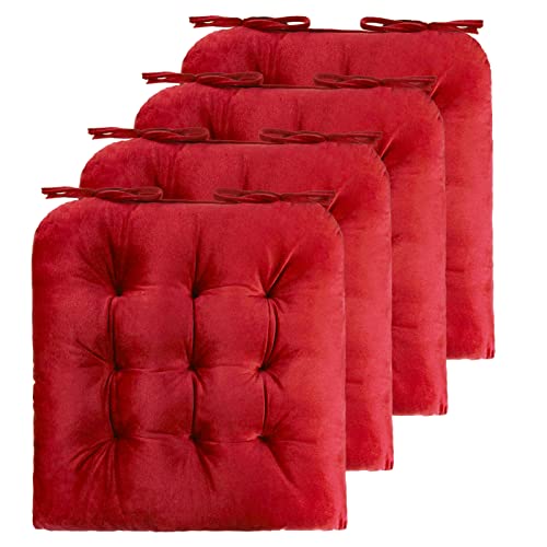 ELFJOY 4 Pack Chair Cushions for Dining Chairs Chair Pads Cushion for Kitchen Office Tufted Square Seat Cushion with Ties (U Shape Red) - color: U Shape Red