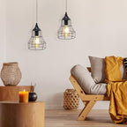 JHY DESIGN Set of 2 Battery Powered Chandelier Pendant Lights Boho Hanging Metal Cage Lamps with 6 Hours Timer for Bar Bedroom Garden Parties Patio Indoor Outdoor Gazebo Pergola(Geometry) - size: 9.5 inches, Set of 2, Geometry