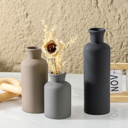 Ceramic Vase Set of 3, Neutral Vases Home Decor Rustic Farmhouse Decor Vase Terra Cotta Pottery Vases for Bouquet Pampas Grass Dried Fresh Flowers Living Room Kitchen Bedroom Bathroom - Multicolor - color: 007-multicolor