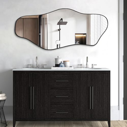 Irregular Mirror, 51.1"x23.6" Large Asymmetrical Frameless Mirror, Modern Abstract Wall Mirrors for Living Room Bedroom Hallway Entryway Bathroom, Hangs Vertically or Horizontally - color: Black, size: 51.1"L x 23.6"W