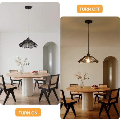 3 Pack Black Woven Pendant Light Fixtures,11.81" Rattan Pendant Lights Farmhouse Basket Light Fixture Adjustable Boho Hanging Lamp for Kitchen Island Bedroom Dining Room Foyer Hallway - color: flower+black