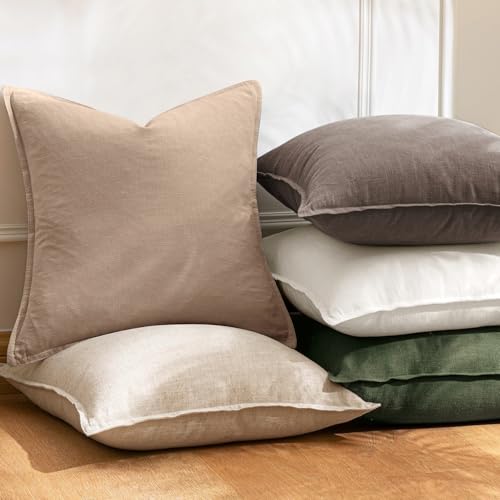 Decorative Linen Solid Throw Pillow Covers 20x20 Inch Set of 2 Camel Boho Accent Farmhouse Pillows Modern Neutral Home Decor for Couch Sofa Living Room Bed - color: Camel, size: 20" x 20" (Pack of 2)
