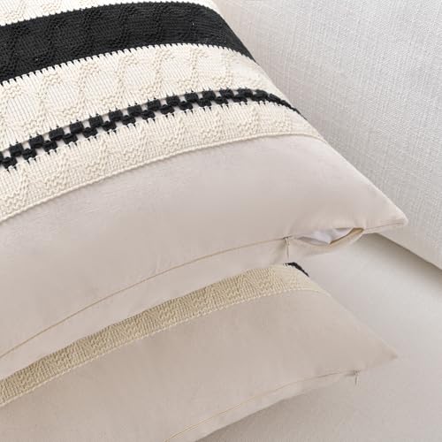 Fancy Homi Set of 2 Boho Black Decorative Throw Pillow Cover 16x16 Inch for Couch Bed Sofa, Aesthetic Modern Organic Farmhouse Home Decor, Soft Cotton Cute Accent Macrame Woven Cushion Case - color: Black, size: 16" x 16" (Pack of 2)
