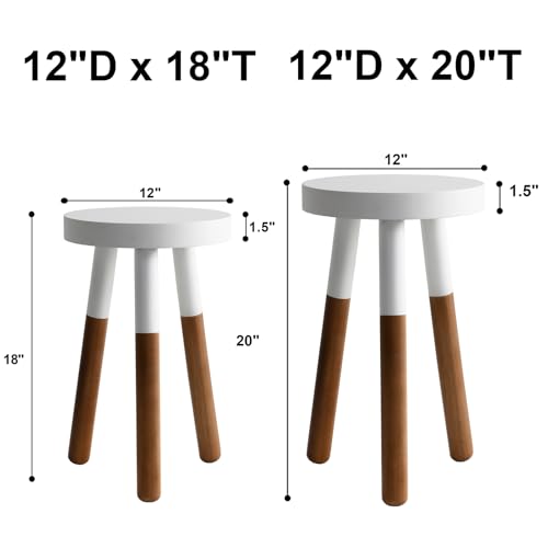 LitaEther 12" Reverse Dipped Wood Plant Stand, Wood Accent Stool,Milking Stool Drinking Table Small Side Table Set (18"+20" Tall) - size: 18"+20" Tall