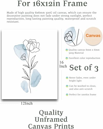 HesenDot Boho Art wall Décor,Botanical Print Set of 3, Blue Gallery Wall art,Abstract Line Watercolor Floral Home Decor,living room,bedroom - color: Unframed Flower Blue Art-20, size: 16"L x 12"W