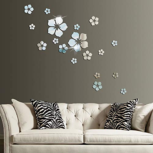 18pcs Acrylic Mirror Wall Sticker Decal for Home Living Room Bedroom Decor 3D Flower DIY Wall Decoration Silver - color: Silver Flower 18pcs