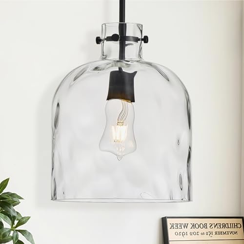 Modern Black Glass Pendant Light – 10-Inch Wide Single Dome Light Fixture, 1-Light E26 Ceiling Hanging Lamp for Kitchen Island, Dining Room, Hallway - color: Black-Medium