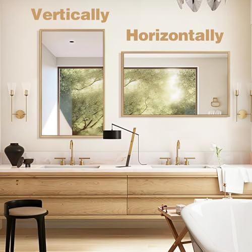40"x24" Solid Wood Bathroom Mirror, Rustic Wood Frame Wall Mirror for House Decor, Rectangle Farmhouse Bathroom Vanity Mirror Bedroom Living Room Entryway, Explosion-Proof Horizontal/Vertical - color: Solid, size: 40"L x 24"W