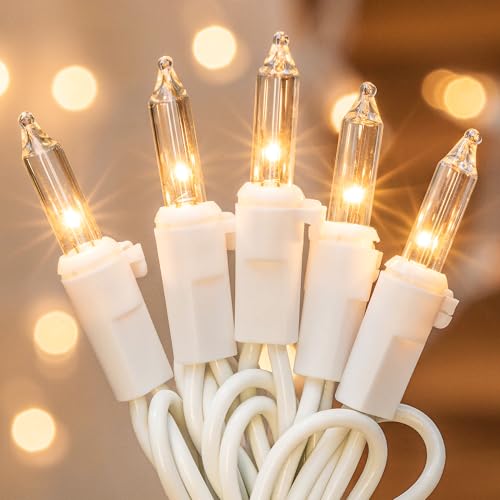Hopolon Clear Christmas Lights, 50 Count 13FT Plug-in Incandescent Mini String Lights with White Wire, Connectable Indoor Outdoor Warm White for Christmas Tree, Garland, Wedding, Party Decor - color: Clear,White Wire, size: 1PACK, 50 count