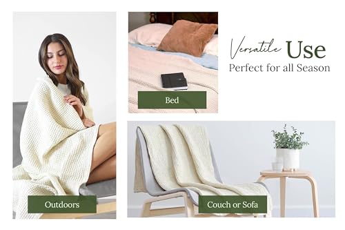 Organic Cotton Throw Blanket for Couch - 100% Organic Cotton, Decorative, Lightweight Throw for Sofa or Bed, Woven Modern Small Blanket for Beach, Picnic (50"x60" - Blue) - color: Blue