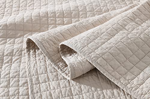 100% Cotton Quilted Throw Decorative Throw Blanket Multi Color Super Soft Warm Indian Vintage Reversible Quilt for Sofa and Couch 50"x60" (Natural Beige) - color: Natural Beige