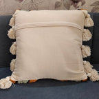 Boho Decorative Throw Pillow Cover, Cream, Tufted Diamond Pattern with Tassels, Square, Bohemian Style