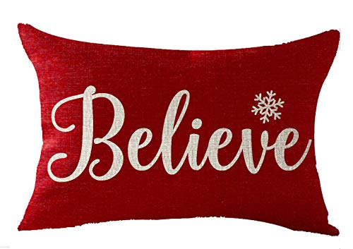 Happy Winter Merry Christmas Set of 4 Snowflake Blessed Believe Let It Snow Decorative Lumbar Throw Pillow Cover12X20 inches - color: Set of 4