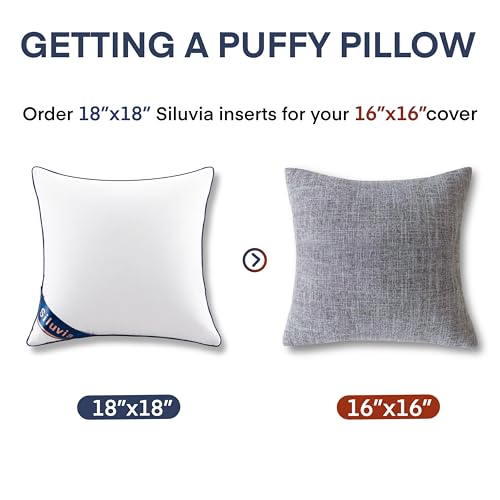 Siluvia 18"x18" Pillow Inserts Set of 2 Decorative Square Throw 18" Pillows with 100% Cotton Cover for Sofa, Couch, and Bed - White - size: 18x18 Inch (Pack of 2)