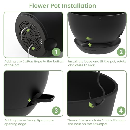 3 Pack 10 Hanging Flower Pots with Chains Self Watering Plastic Planters for Indoor Outdoor Plants, Sturdy Triangular Iron Chain Design for Garden PorchPlastic Hanging Flower pots (3, Black) - color: Black