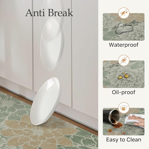 GENIMO Kitchen Mats for Floor, Kitchen Rugs Non Slip Washable Sets of 2, Waterproof Cushioned Anti Fatigue Mat, Floral Runner Rug for Laundry, Sink, Office, Home, 17.3"x47"+17.3"x30", Green - color: Green, size: 17.3"x47"+17.3"x30"