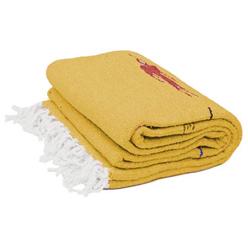 Open Road Goods Mexican Thunderbird Yoga Blanket, Handwoven Throw for Yoga, Meditation, and Home Décor – Versatile Blanket for Beach, Picnic, Camping, or Outdoor Use - color: Yellow