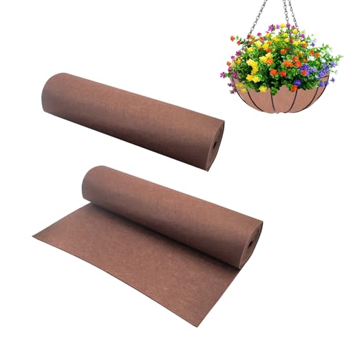 SnowTing 2 Roll Felt Liner Roll, 15.7 x 118 Inch Cuttable Non Woven Fabric Coconut Basket Liner, Brown Flower Pot Mat Roll for Hanging Planter, Window Box, Raised Garden Bed, Animal Pet Pad