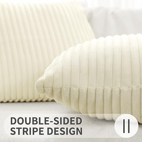 Simmore Decorative Throw Pillow Covers 18x18 Set of 2, Soft Natural Plush Flannel Double-Sided Fluffy Couch Pillow Covers for Sofa Living Room, Beige - color: Beige, size: 18" x 18" (Pack of 2)