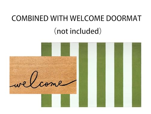 Green and White Layered Doormat 2.3'x3.6,Machine Washable Porch Rug Cotton Woven Striped Farmhouse Small Area Rug for Porch/Home Entrace Decor/Bedroom/Layered Door Mats - color: Green White, size: 2'4" x 3'7" (Rectangular)