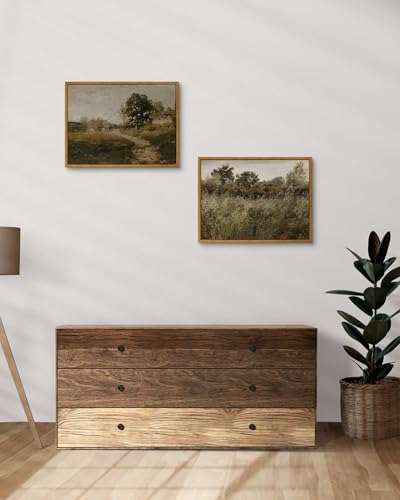 InSimSea Framed Canvas Wall Art Decor, Vintage Natue Landscape Art, Country Wilderness Painting Picture, Retro Decor for Bedroom Living Room, Office, Bathroom, Hallway, Room,12"x16" - color: Grassland, size: 16"L x 12"W