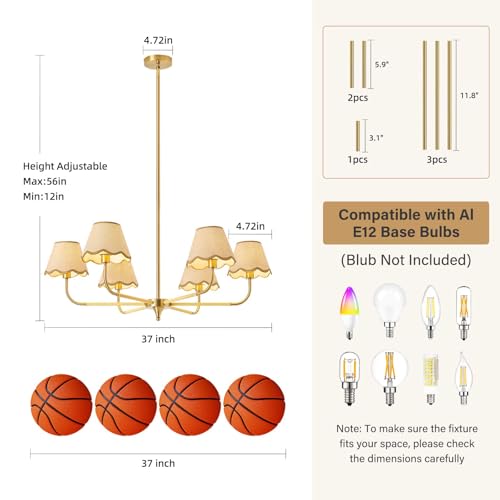 37" Boho Rattan Chandelier 6-light Farmhouse Rustic Industrial Pendant Light Fixtures with Wicker Lamp Shades, Adjustable Modern Brass Chandelier for Kitchen Island Dining Living Room Entryway