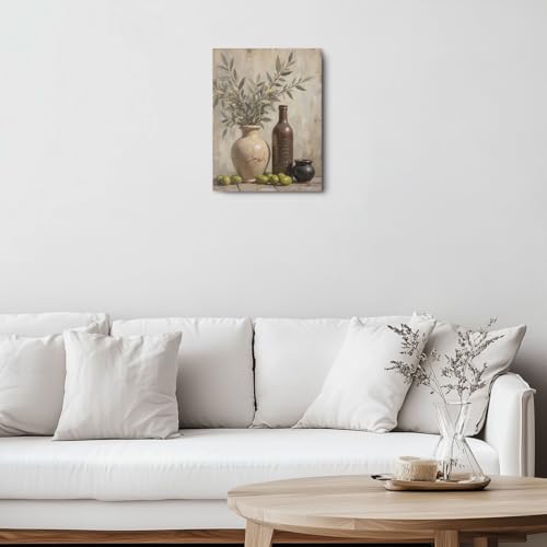Vintage Vase Canvas Wall Art, Vintage Olive Branch Wall Decor Framed Prints for Living Room Corridor Kitchen Apartment Decor, Modern Rustic Plant Artwork, Housewarming Gifts 11.5x15 Inch - color: Multi 1376